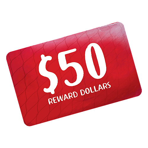 Red $50 reward card